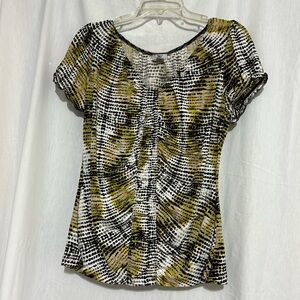 Worthington women’s top size  L stretch yellow green black cap sleeves